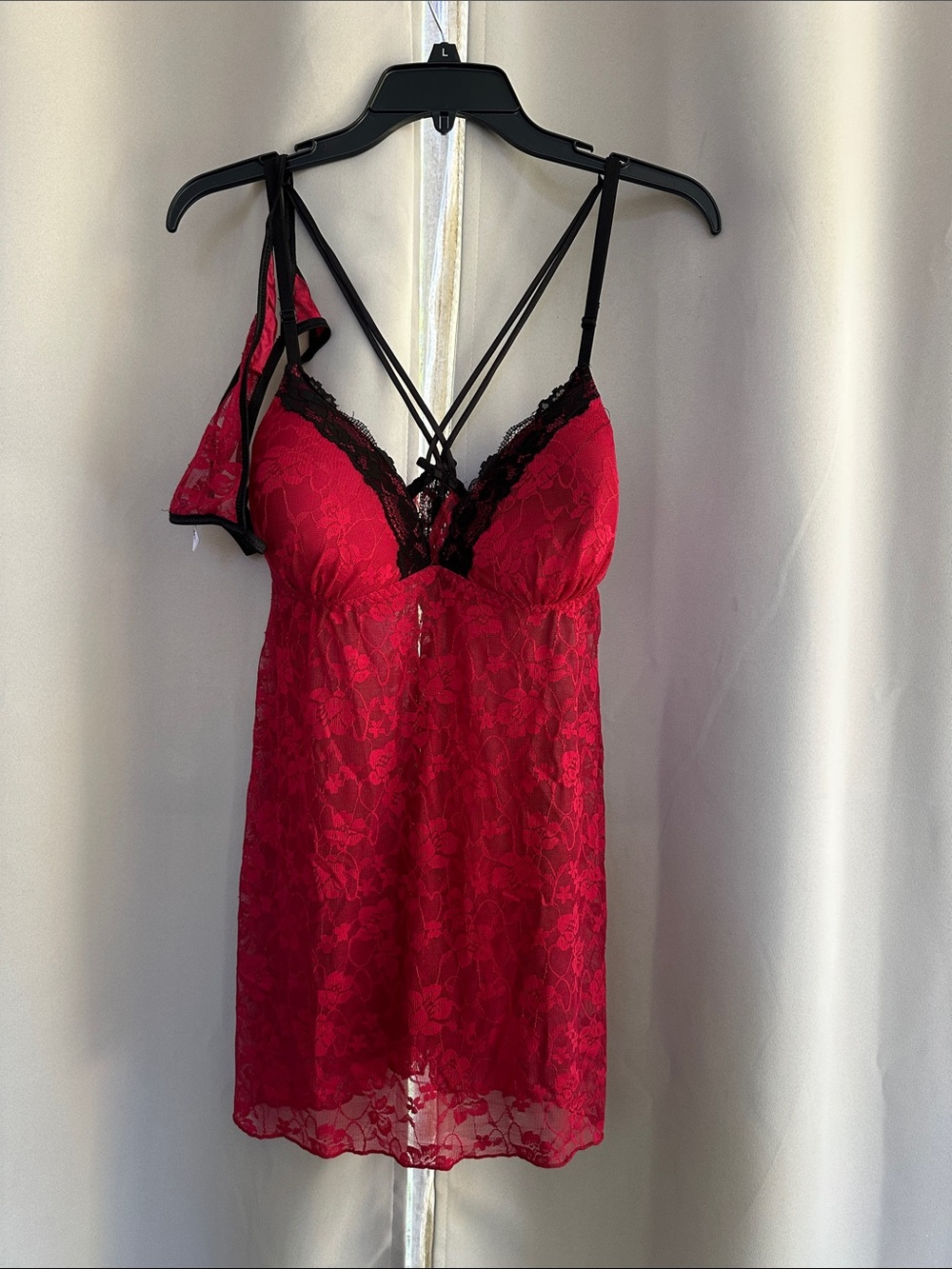 Lilac & London Women's Red Lace Chemise with Black Trim - Intimates sz xl